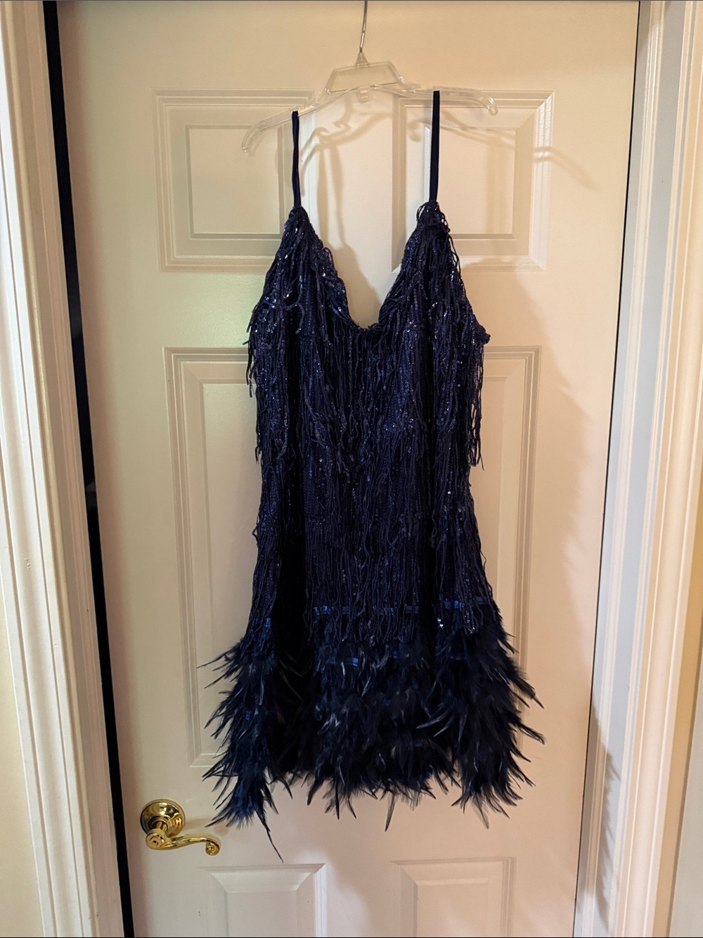 Navy Feather & Sequin Slip Dress - Women Intimates & Sleepwear